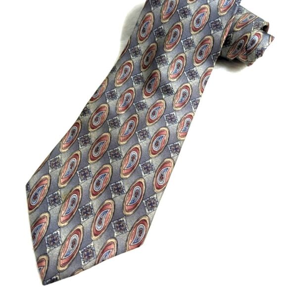 Men's Vintage 100% Italian Silk Tie Diamond & Paisley Motif - Picture 3 of 13